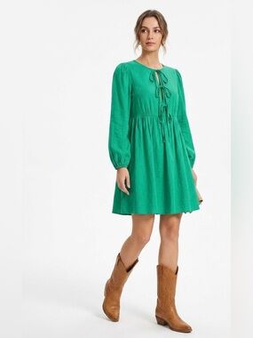 ZESICA $58 NWT Self Tie-Front Babydoll A-Line Dress Emerald L sold out!